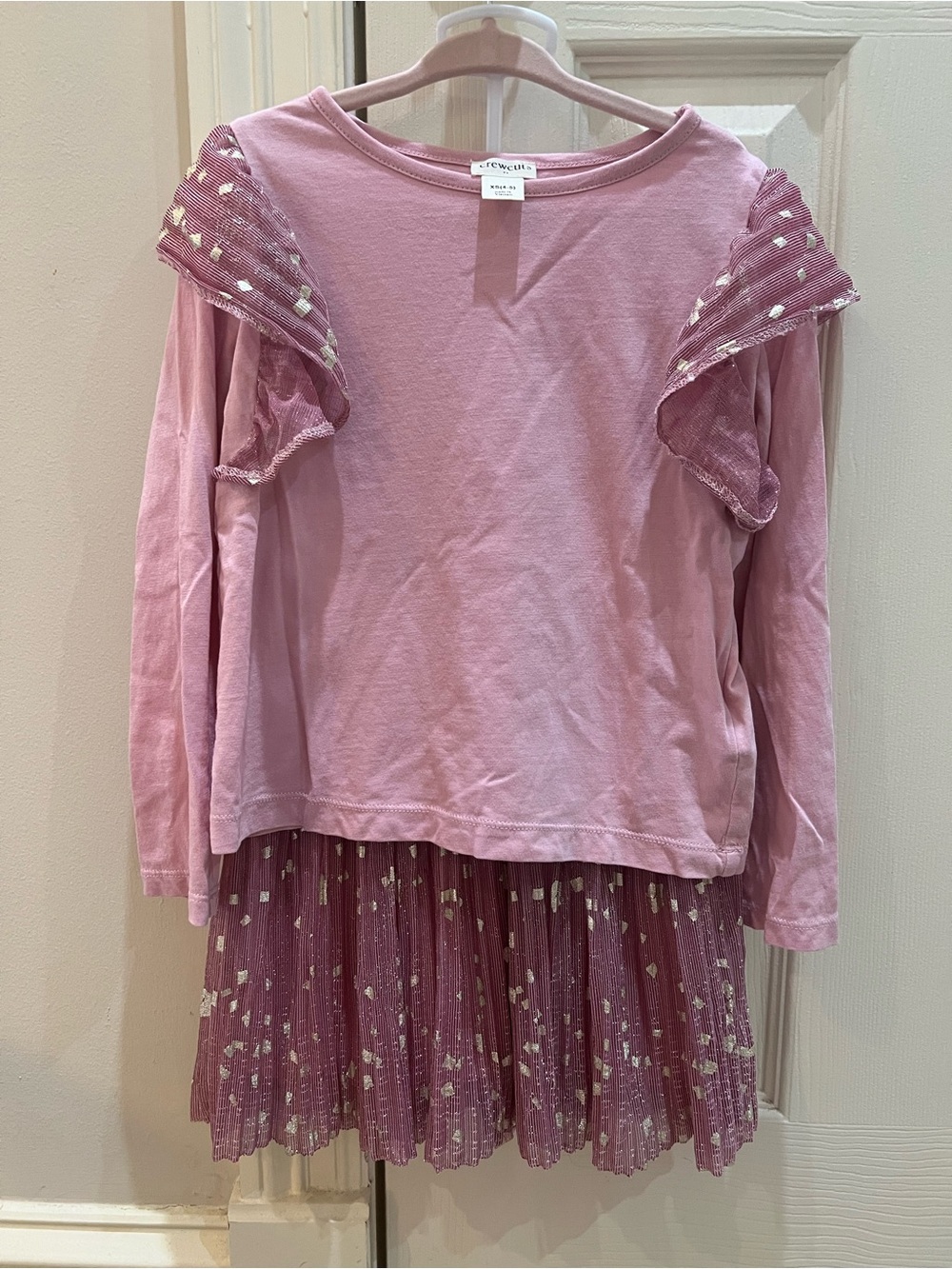 Crewcuts Girls' Pink Long-Sleeve Top with Metallic Skirt
